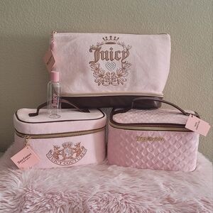SET OF 3 JUICY COUTURE TRAIN CASES & XL COSMETIC BAG- VINTAGE STYLE